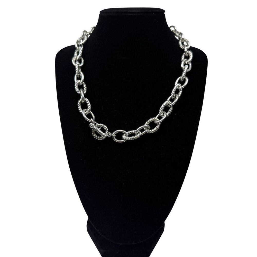 Chunky Silver Tone Mixed Link Toggle Clasp Fashion Necklace Statement Jewelry 17